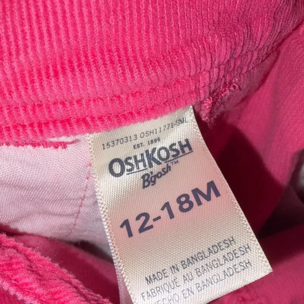 OshKosh B'gosh Vibrant Pink Corduroy Kids Overalls Size 12-18 Months
